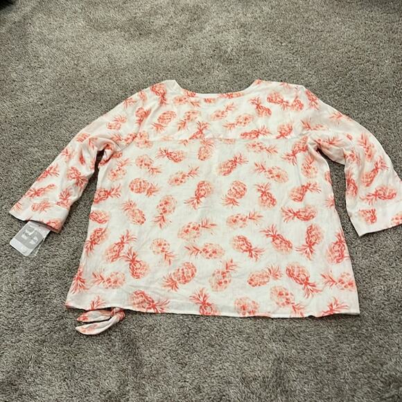 Emily Daniels Button Front pineapple side Tie blouse Top Size XL Linen Blend NEW - Picture 14 of 16